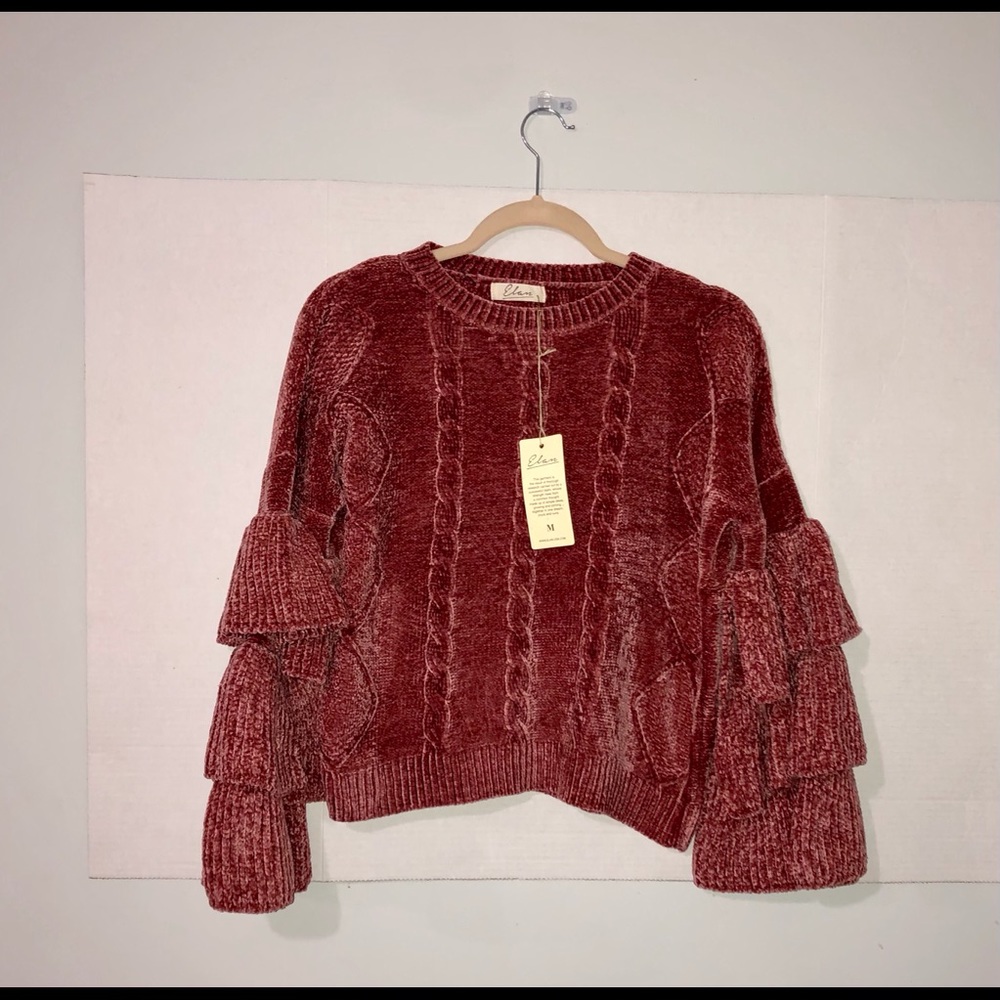 NWT ELAN tiered bell sleeve sweater SZ M